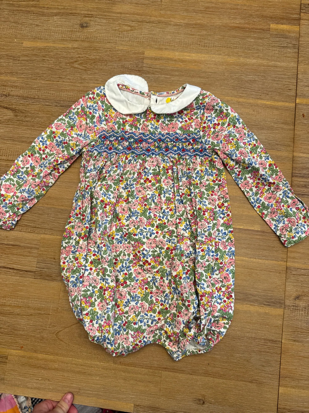 Mini Boden Floral Smocked Long-Sleeve Romper